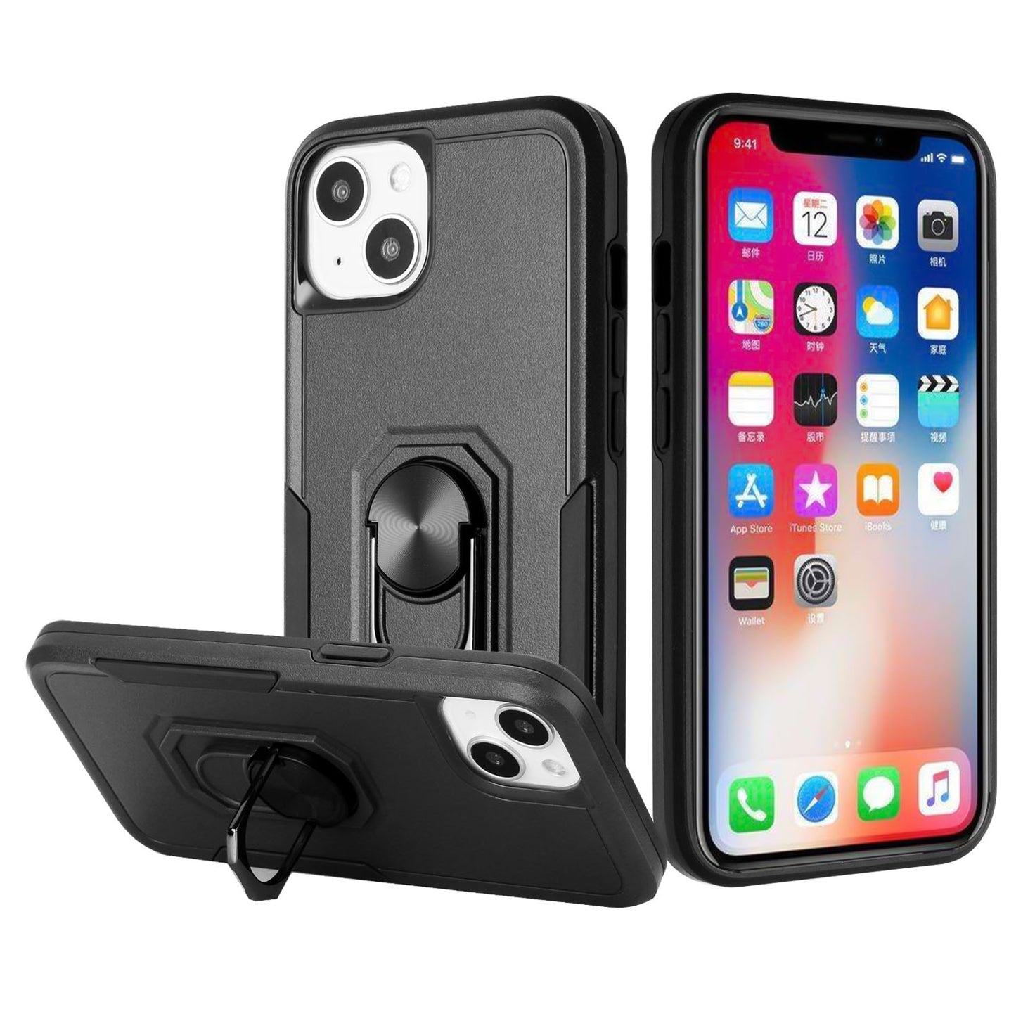 For Samsung Galaxy A03S Hybrid Tough Strong Dual Layer Hard PC with Flat Magnetic Ring Stand Heavy-Duty Armor Design Phone Case Cover