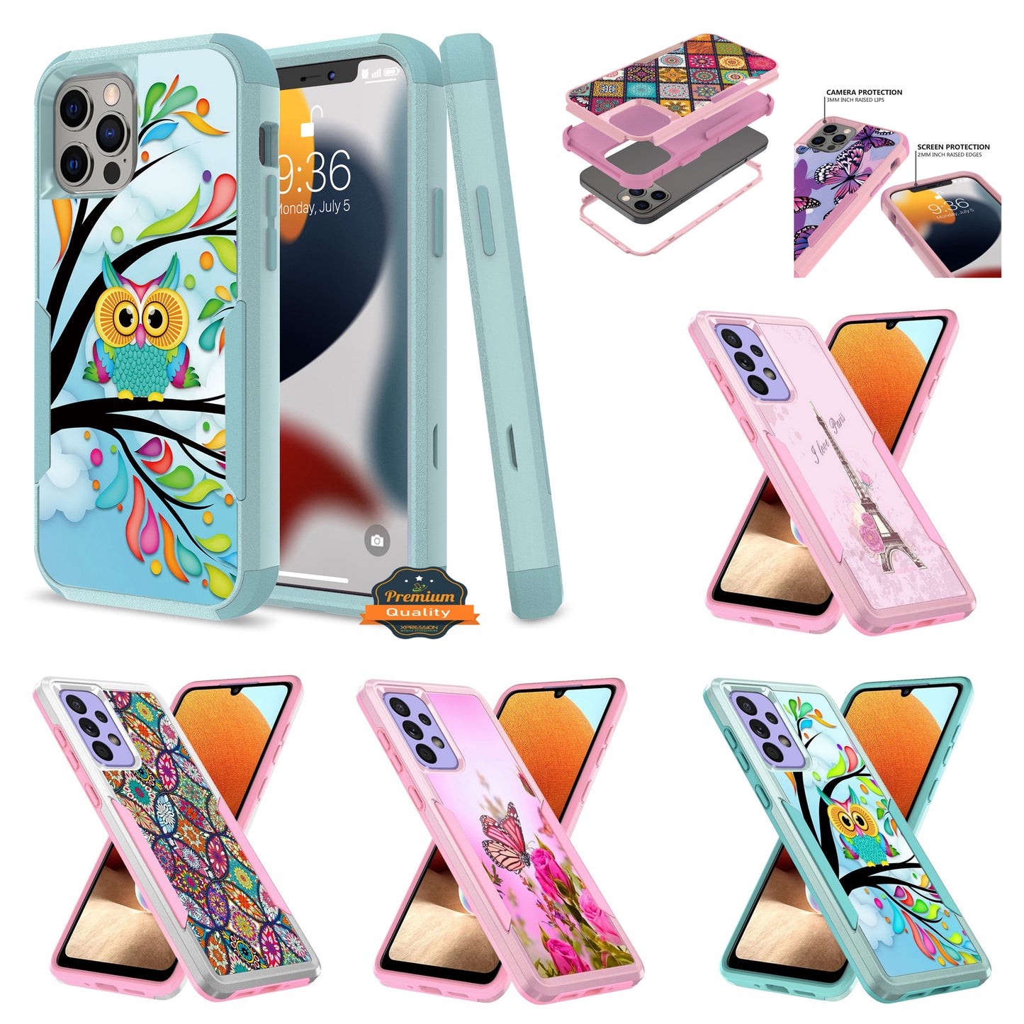 For Samsung Galaxy A13 5G Pattern Design Hybrid Bumper Rugged Dual Layer Heavy-Duty Military-Grade TPU Hard Defender Phone Case Cover