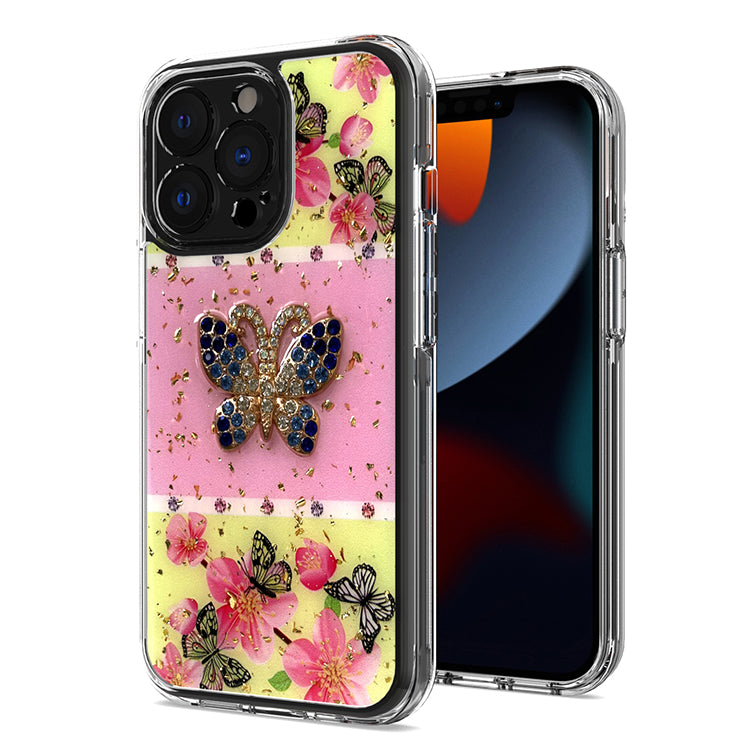 For Apple iPhone SE 3 (2022) SE/8/7 Glitter Sparkle Colorful Bling Flake 3D Ornament Butterfly Floral Epoxy Hybrid Shockproof Phone Case Cover