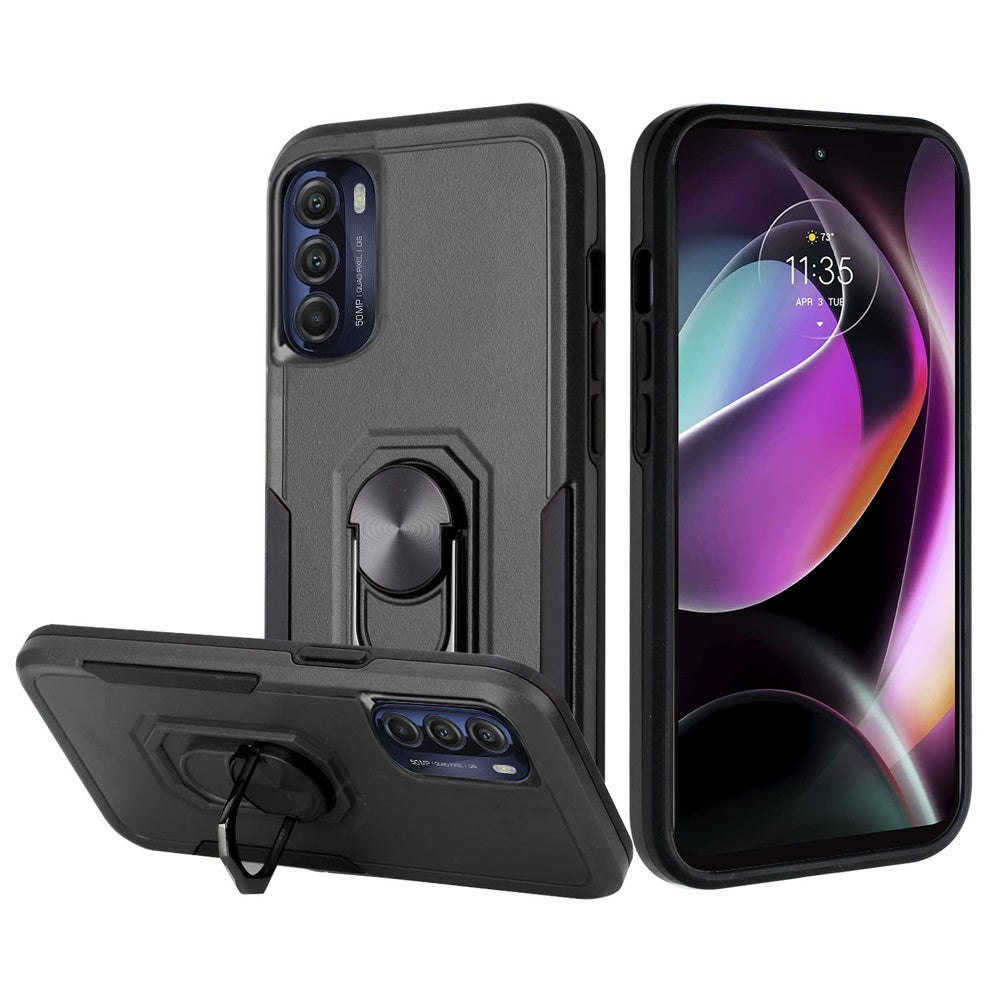 For Motorola Moto G 5G 2022 Hybrid Rugged Hard Drop-Proof 3 Layer Protection Military Grade Armor with Metal Ring Stand Phone Case Cover