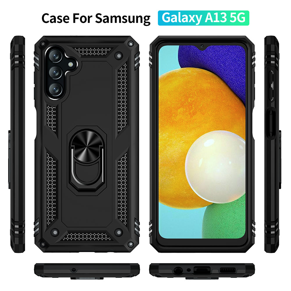 For Samsung Galaxy A13 5G Military Grade Heavy Duty Armor Hybrid with Rotating Metal Ring Kickstand Finger Loop Stand Phone Case Cover