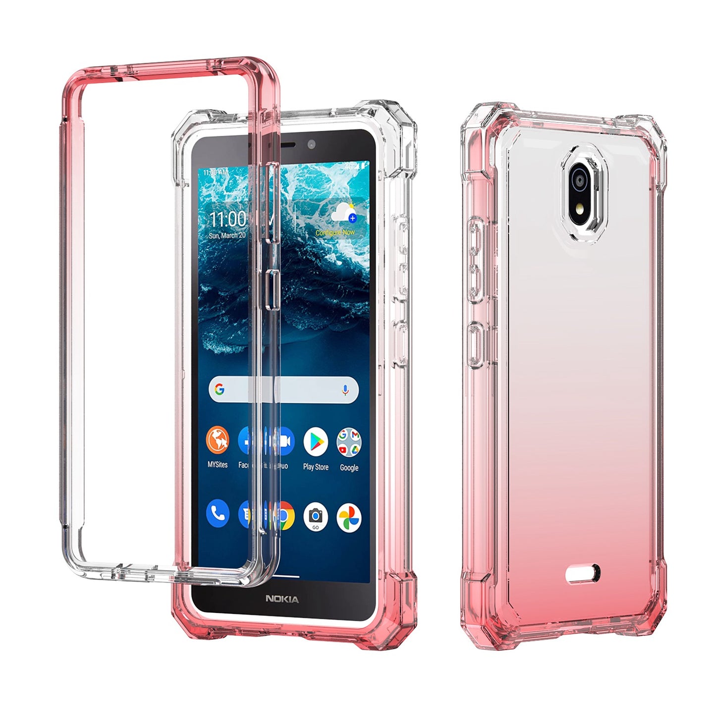 For Nokia C100 Clear Gradient Hybrid Thick Guard Shockproof Dual Layer Hard PC + TPU Bumper Frame Armor Phone Case Cover