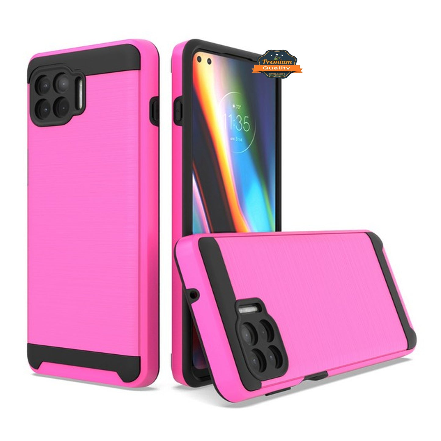 For Motorola Moto One 5G, Moto G 5G Plus Rugged TPU + Hard PC Brushed Metal Texture Hybrid Dual Layer Armor Shockproof Phone Case Cover