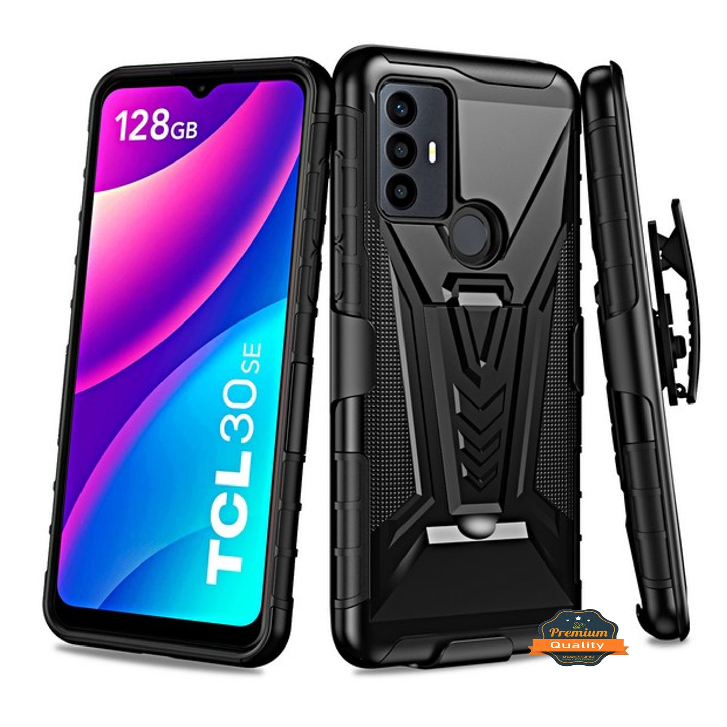 For Alcatel 1V 2021 6002 Hybrid Armor V Kickstand with Swivel Belt Clip Holster Heavy Duty 3in1 Stand Shockproof Rugged Phone Case Cover