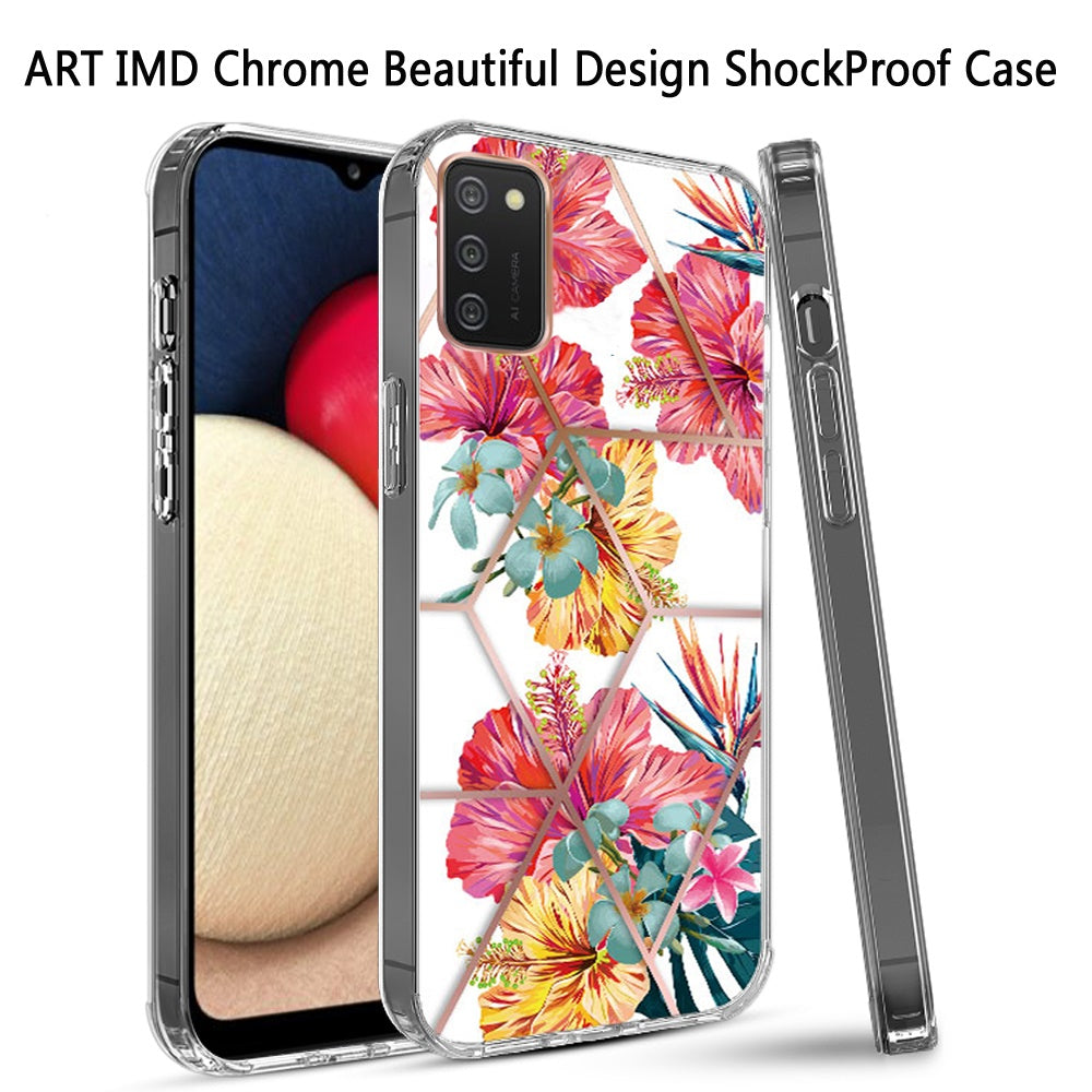 For Samsung Galaxy A02S Fashion Art Floral IMD Design Beautiful Flower Pattern Hybrid Protective Hard PC Rubber TPU Slim Back Phone Case Cover