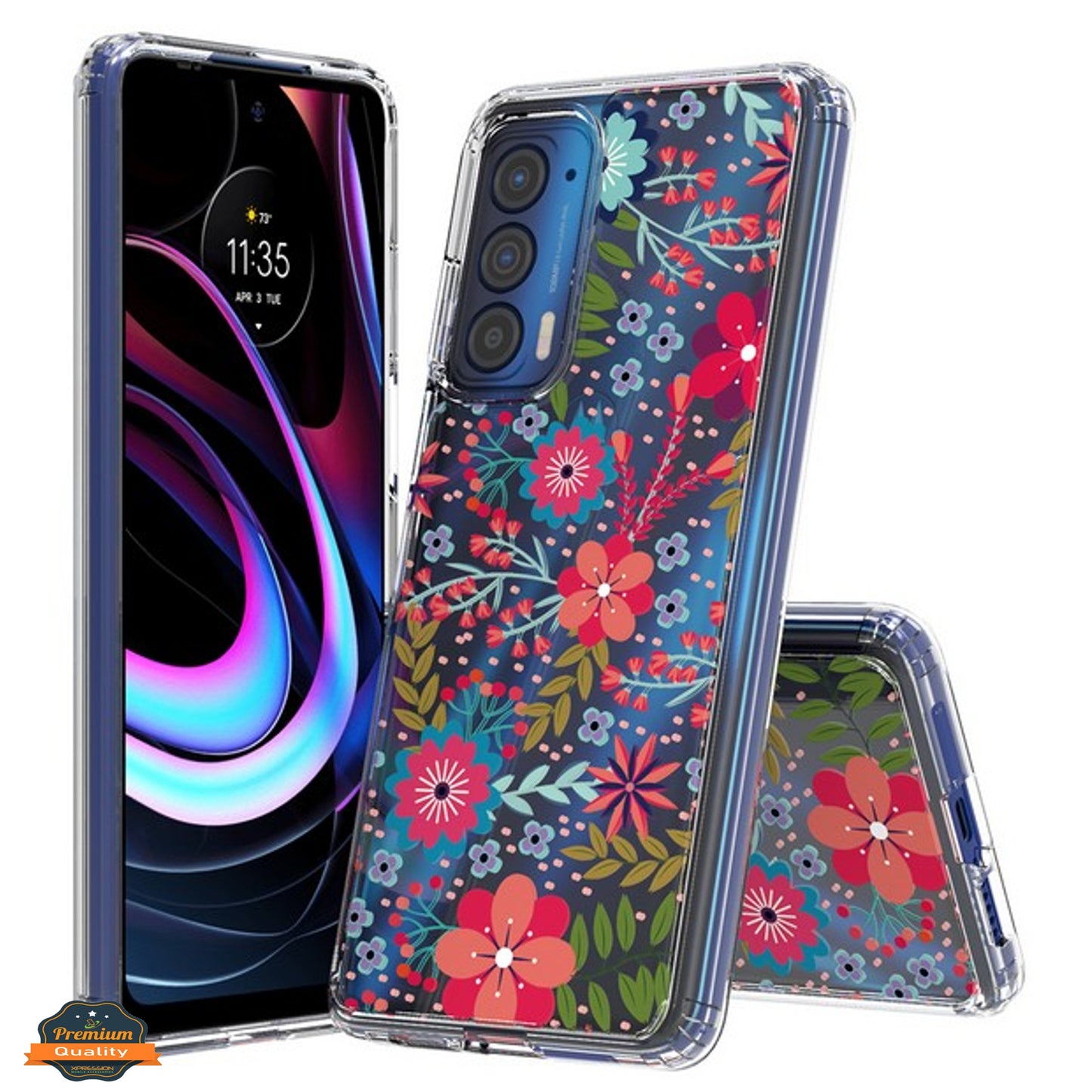 For Motorola Edge 2021 Floral Patterns Design Transparent Soft TPU Silicone Shock Absorption Bumper Slim Hard Back Phone Case Cover