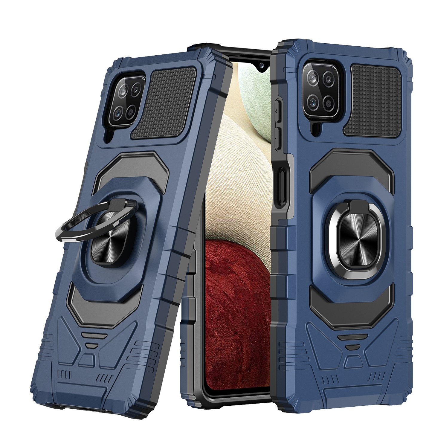 For Samsung Galaxy A12 5G Hybrid Dual Layer with Rotate Magnetic Ring Stand Holder Kickstand, Rugged Shockproof Anti-Scratch Protective Phone Case Cover