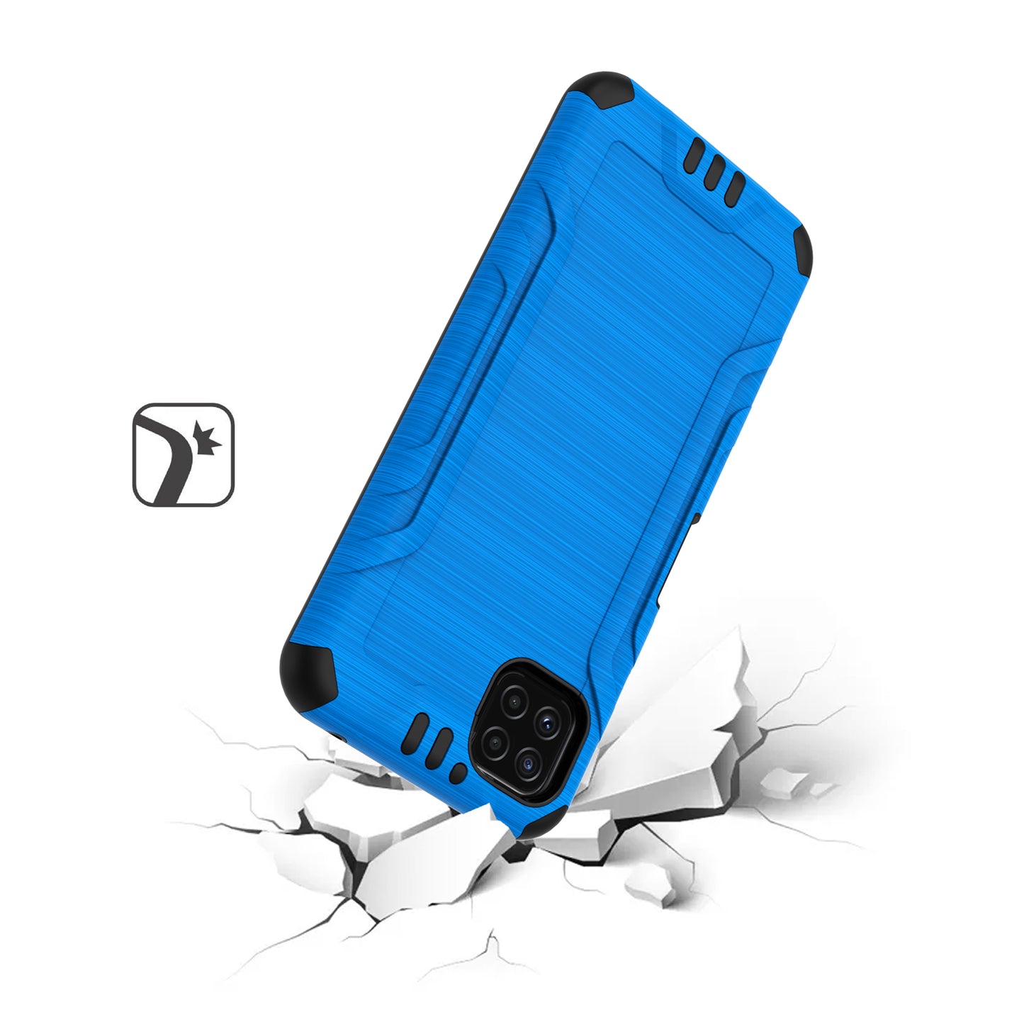 For Samsung Galaxy A22 5G Hybrid Dual Layer Slim Defender Armor Tuff Metallic Brush Texture Finishing Shockproof Hard TPU Rubber Phone Case Cover