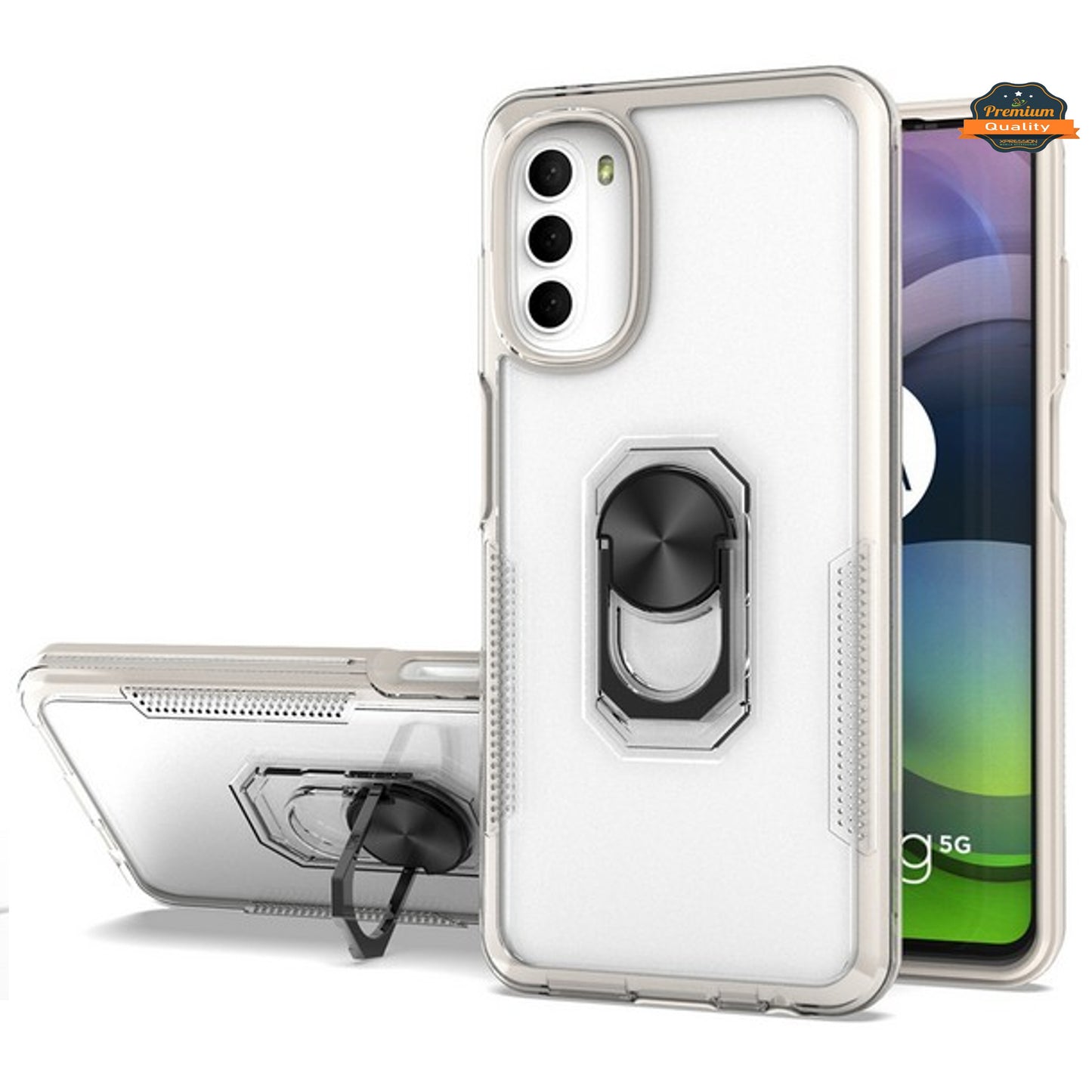 For Samsung Galaxy A03S Transparent Hybrid PC Magnetic Ring Stand (work with Car Mount) Detachable Frame Bumper Phone Case Cover