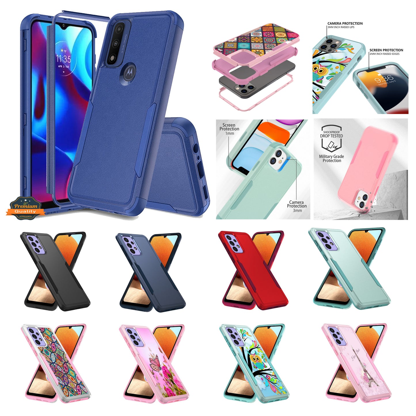 For Samsung Galaxy A03S Hybrid Bumper Rugged Dual Layer Heavy-Duty Military-Grade Rubber TPU Defender Protective Phone Case Cover