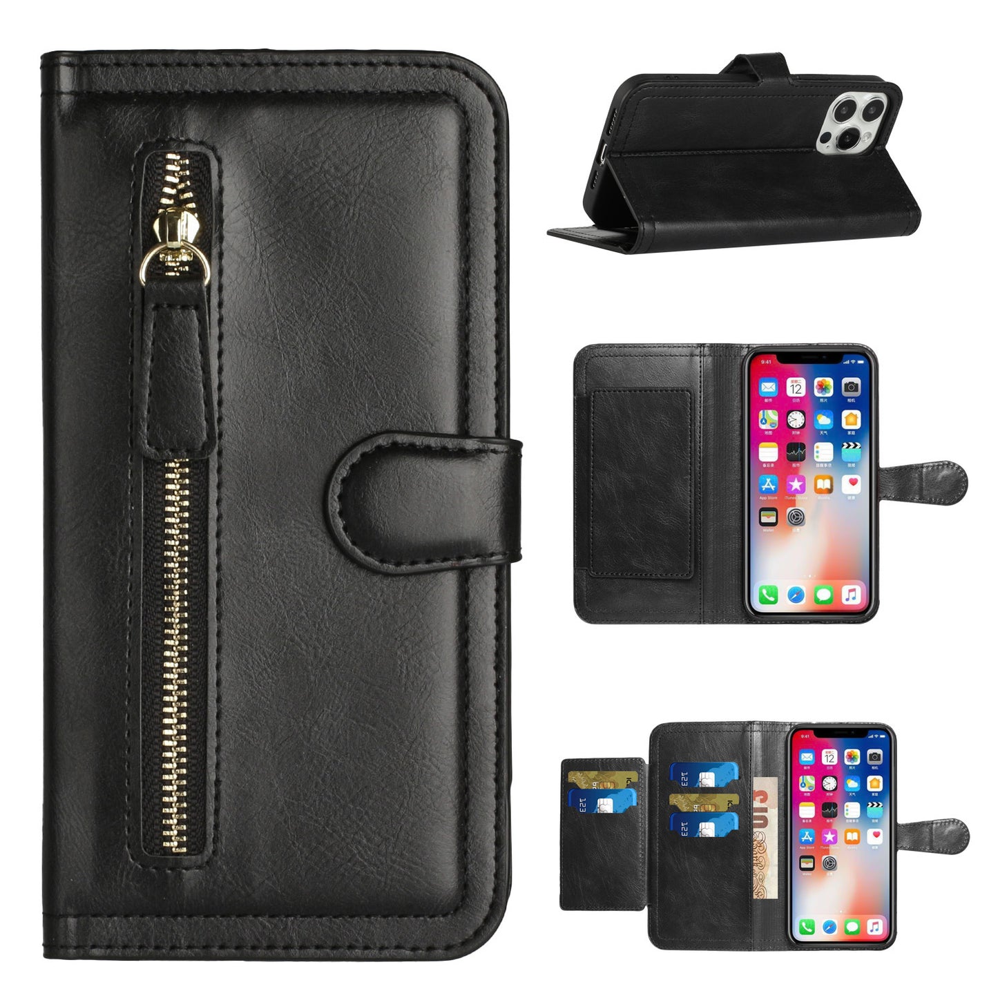For Samsung Galaxy A23 5G Multi Credit Card Holder Zipper Storage PU Leather Wallet Pockets Double Flap Pouch Flip Stand Phone Case Cover
