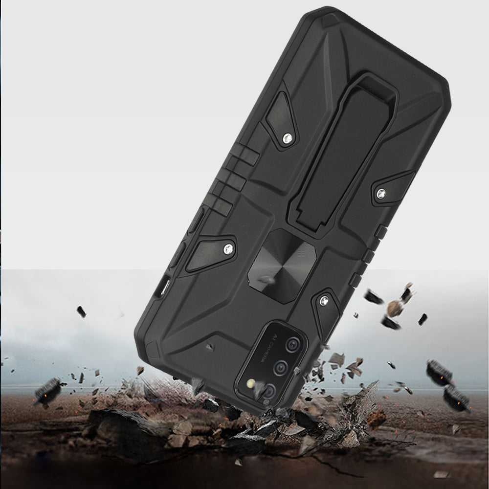 For Samsung Galaxy A02S Armor Kickstand Case Hybrid Heavy Duty Silicone Bumper with Magnetic Function Shockproof Hard Phone Case Cover