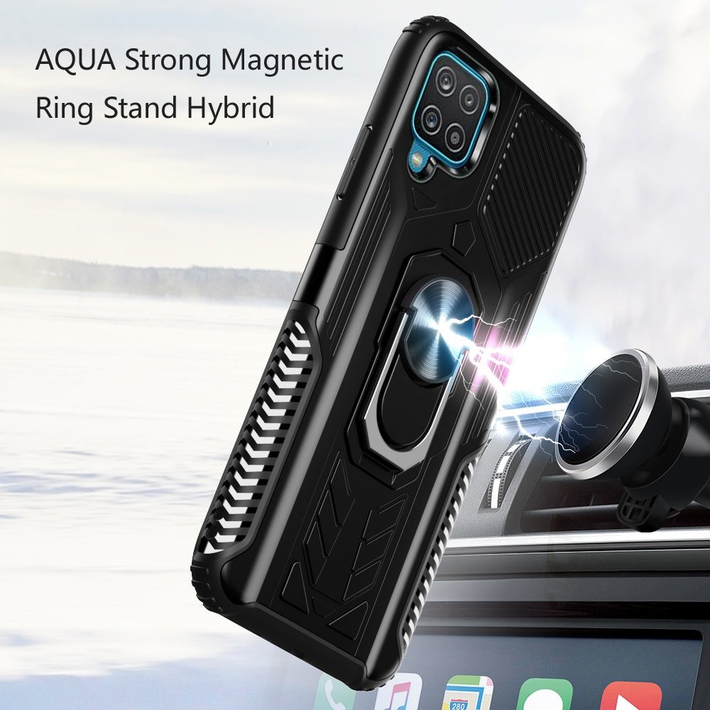 For Samsung Galaxy A12 5G Military Grade Hybrid Heavy Duty 2 in 1 Protective Hard PC and Soft Silicone with Ring Stand Holder Phone Case Cover