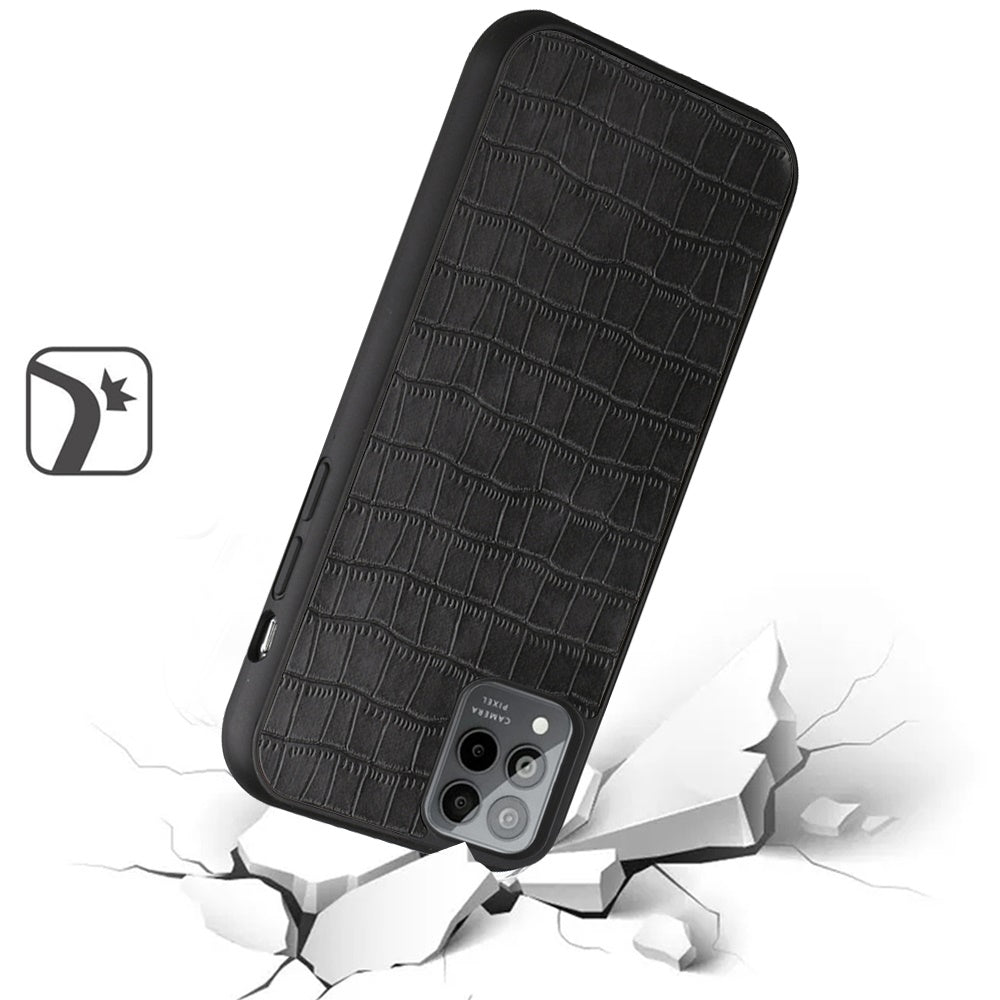 For T-Mobile Revvl 6 5G Ultra Slim Thin PU Leather Crocodile Flip Snap On Hybrid Shockproof TPU PC Hard Shell Durable Phone Case Cover