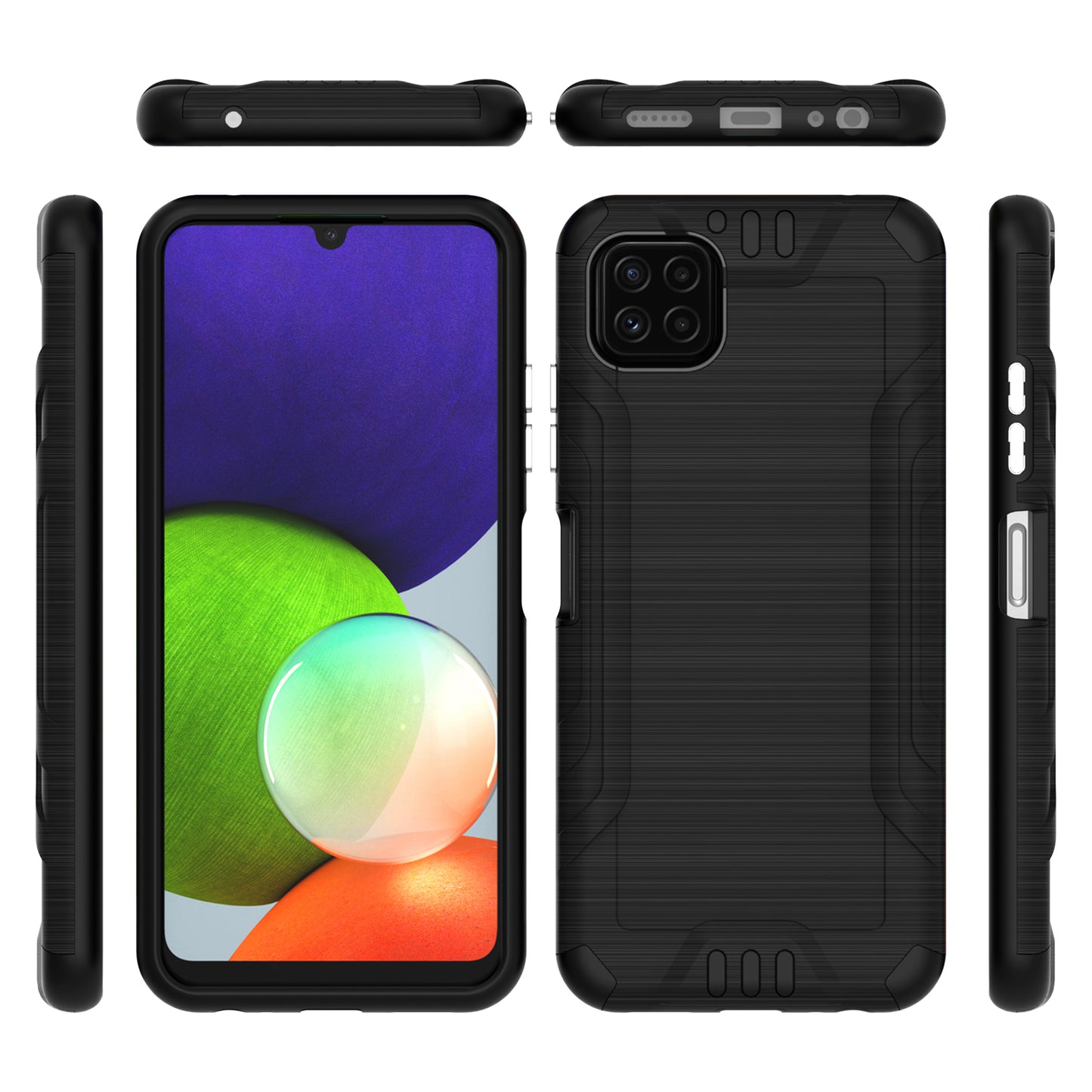 For Samsung Galaxy A22 5G Hybrid Dual Layer Slim Defender Armor Tuff Metallic Brush Texture Finishing Shockproof Hard TPU Rubber Phone Case Cover