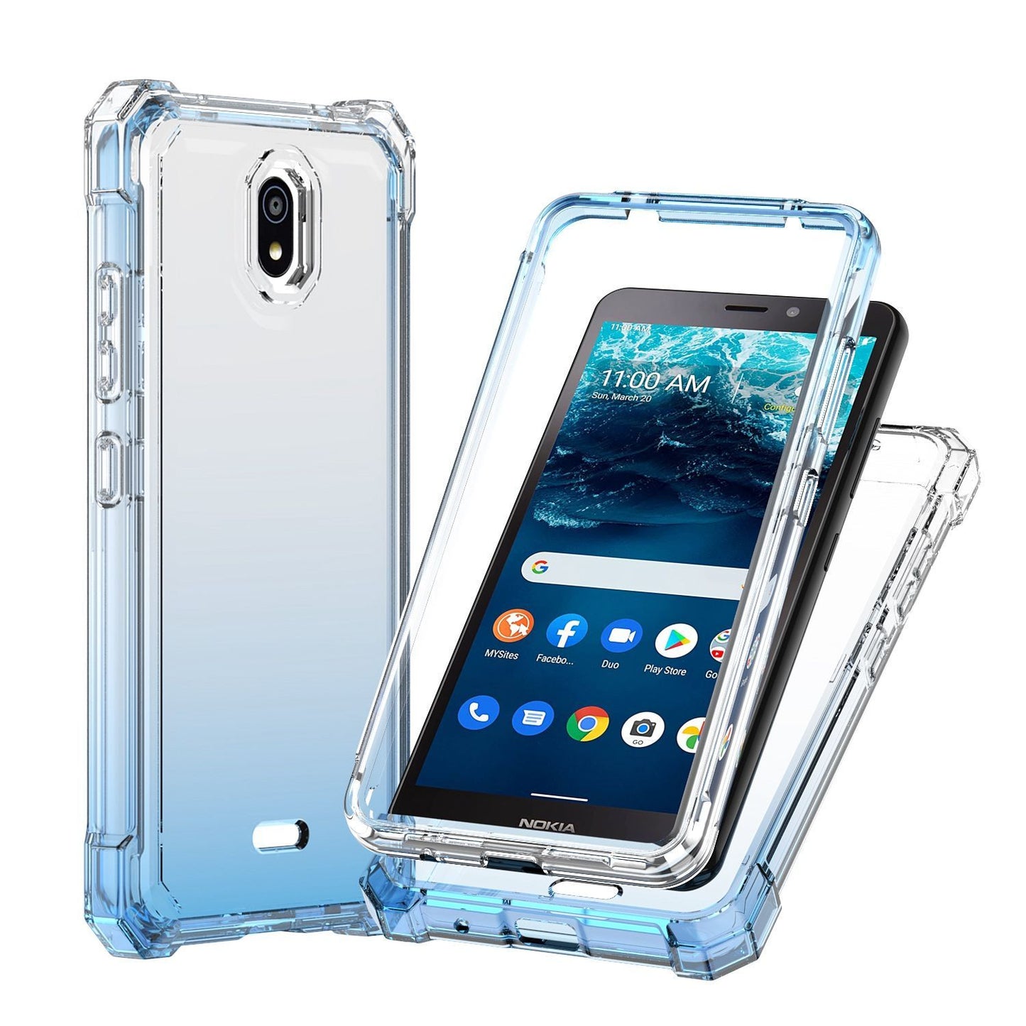 For Nokia C100 Clear Gradient Hybrid Thick Guard Shockproof Dual Layer Hard PC + TPU Bumper Frame Armor Phone Case Cover