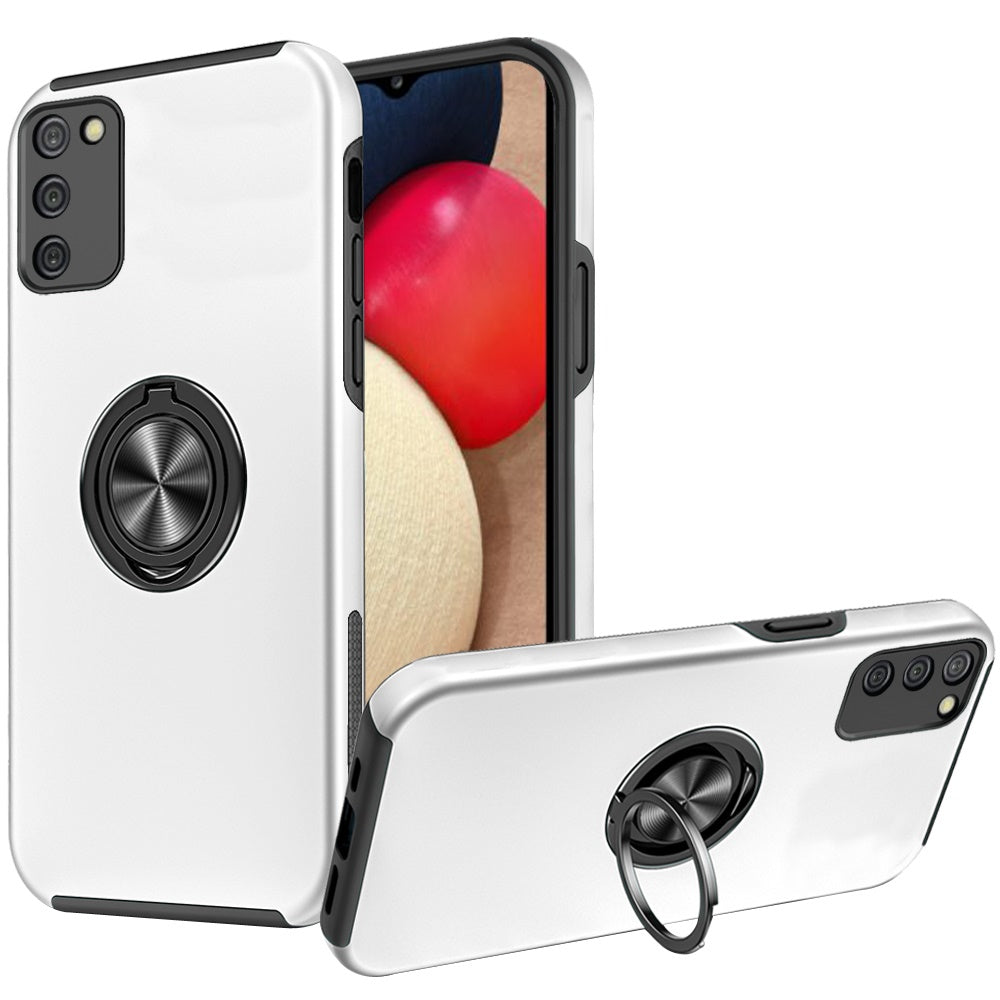 For Samsung Galaxy A02S Hybrid 360 Degree Rotatable Metal Invisible Ring Stand Holder Fit Magnetic Car Mount Shockproof Slim Phone Case Cover