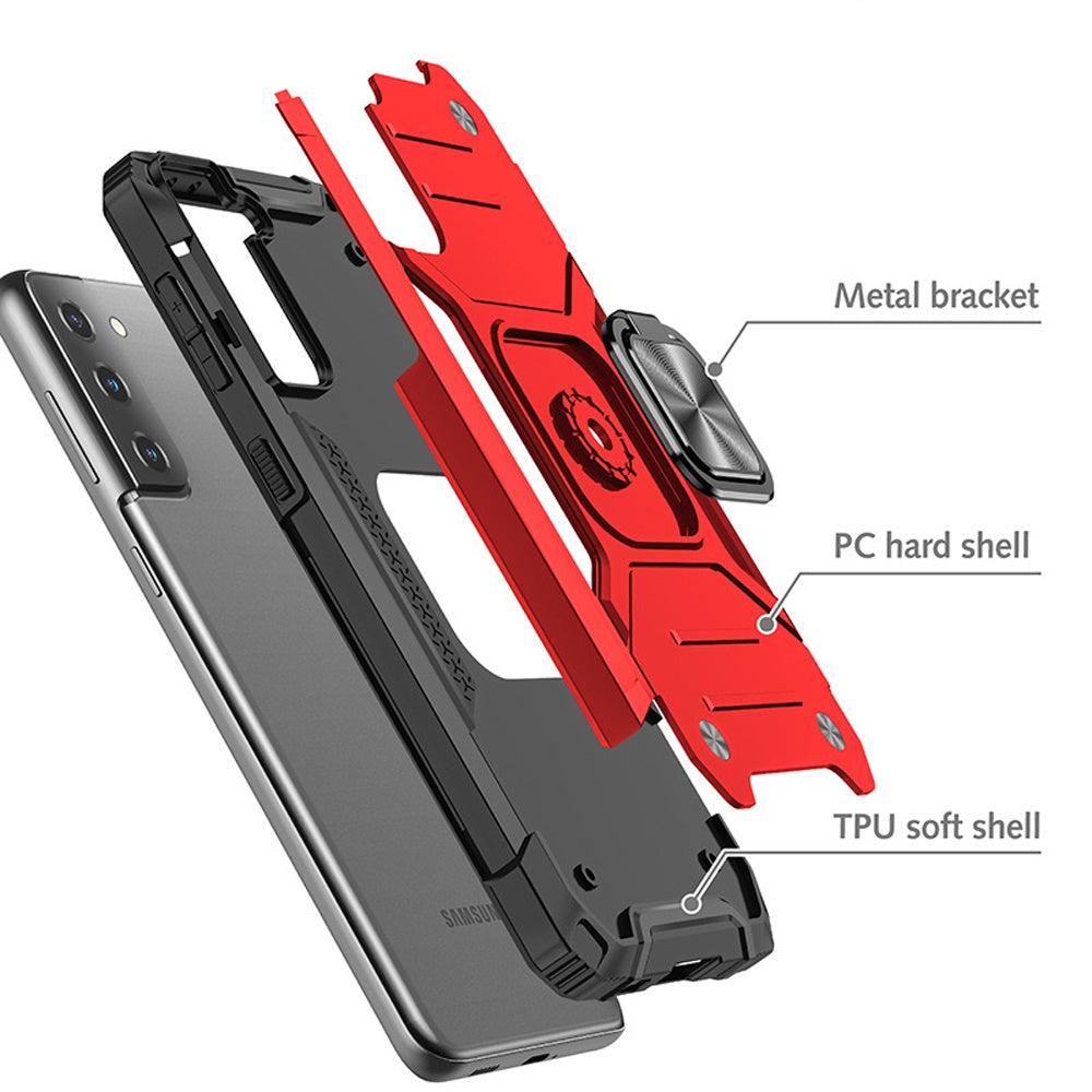For Samsung Galaxy S20 Ultra Armor Hybrid with Ring Stand Holder Kickstand Shockproof Heavy-Duty Durable Rugged 2in1 Red Phone Case Cover