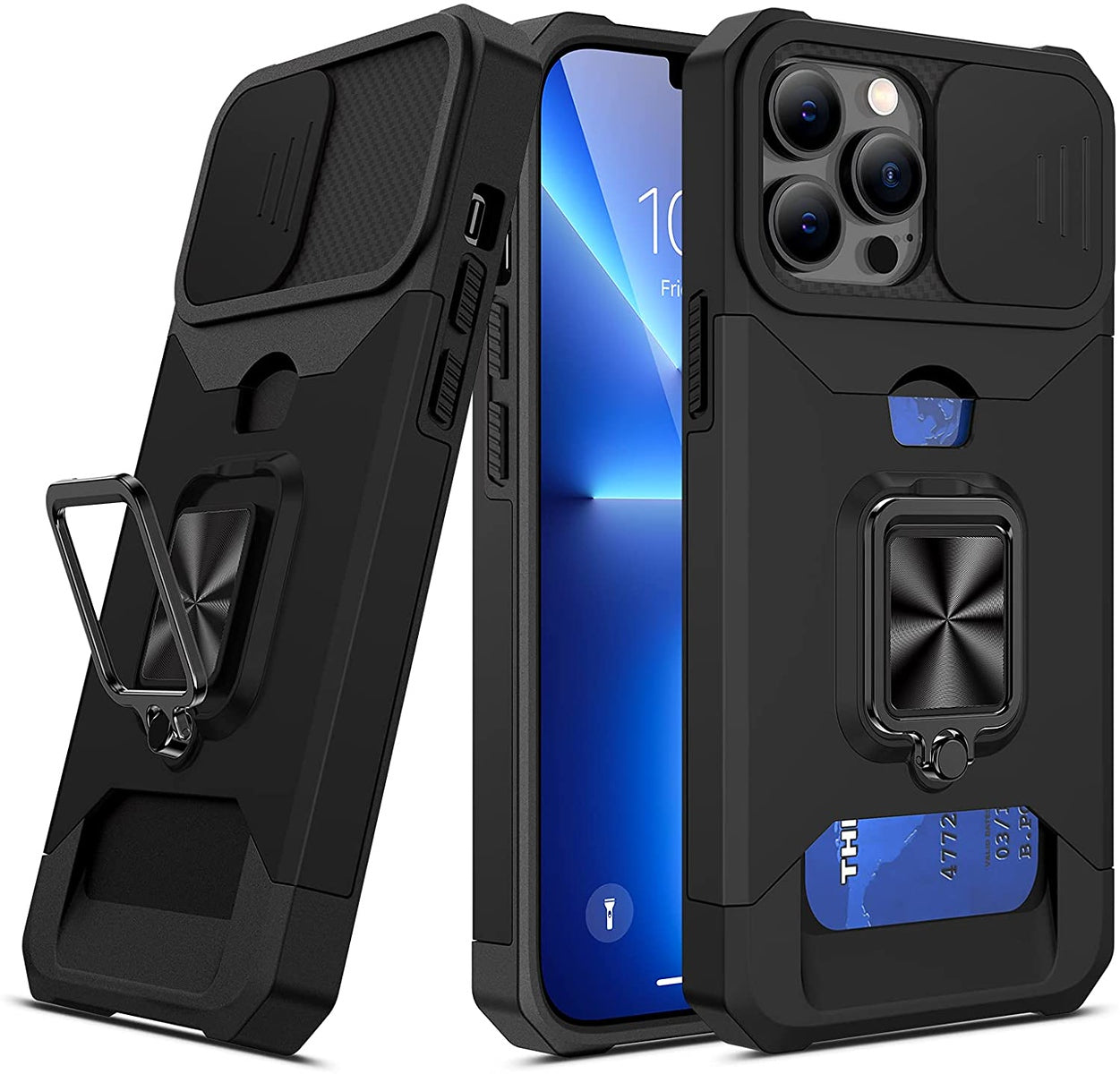 For Samsung Galaxy A13 5G Wallet Case with Slide Camera Protection, Credit Card Slot & Ring Kickstand Magnetic Car Mount Phone Case Cover