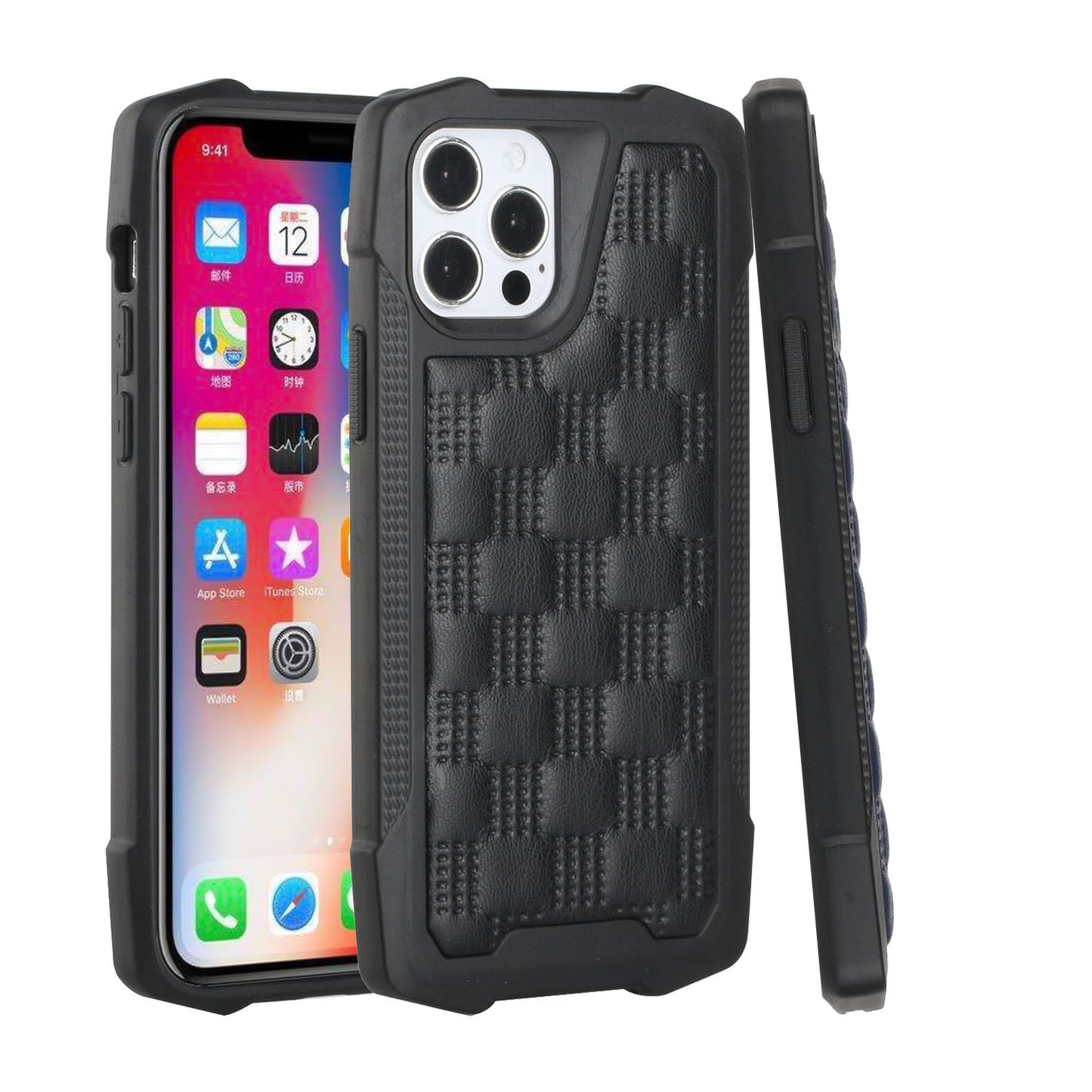 For Samsung Galaxy A02S PU Leather Design Lines Hybrid PC Hard Shockproof Armor Shell Bumper Soft Rubber Protection Phone Case Cover
