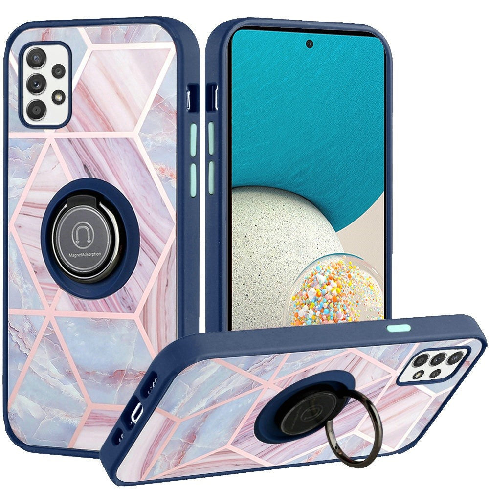 For Samsung Galaxy A53 5G Unique Marble Design with Magnetic Ring Kickstand Holder Hybrid TPU Hard PC Shockproof Armor Phone Case Cover