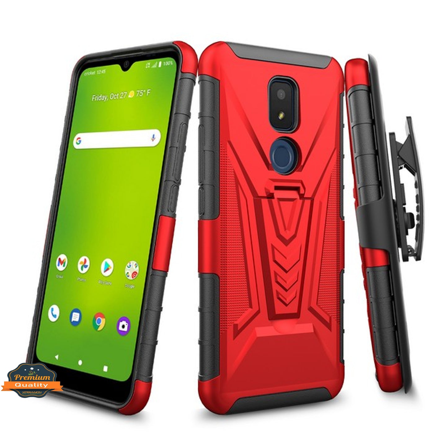 For Cricket Icon 3, Splendor Hybrid Armor Kickstand with Swivel Belt Clip Holster Heavy Duty 3 in 1 Defender Shockproof Rugged Phone Case Cover
