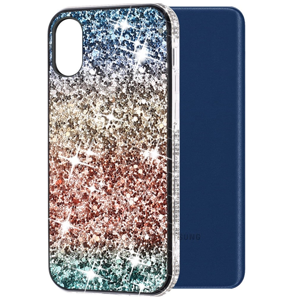 For Samsung A03 Core Rhinestone Sparkling Rainbow Gradual Glitter Full Diamond Bling Protective Hybrid Rugged Bumper Phone Case Cover