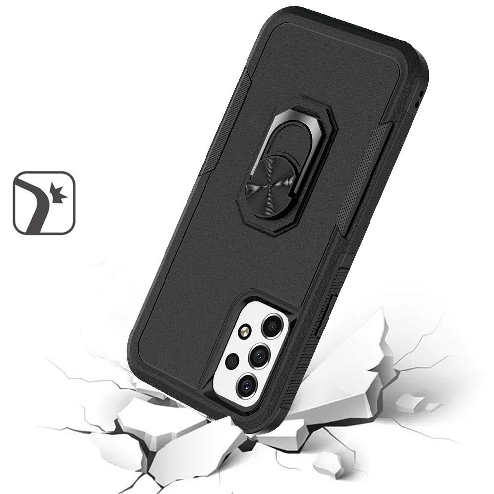 For Samsung Galaxy A23 5G Hybrid Rugged Hard Drop-Proof 3 Layer Protection Military Grade Armor with Metal Ring Stand Phone Case Cover