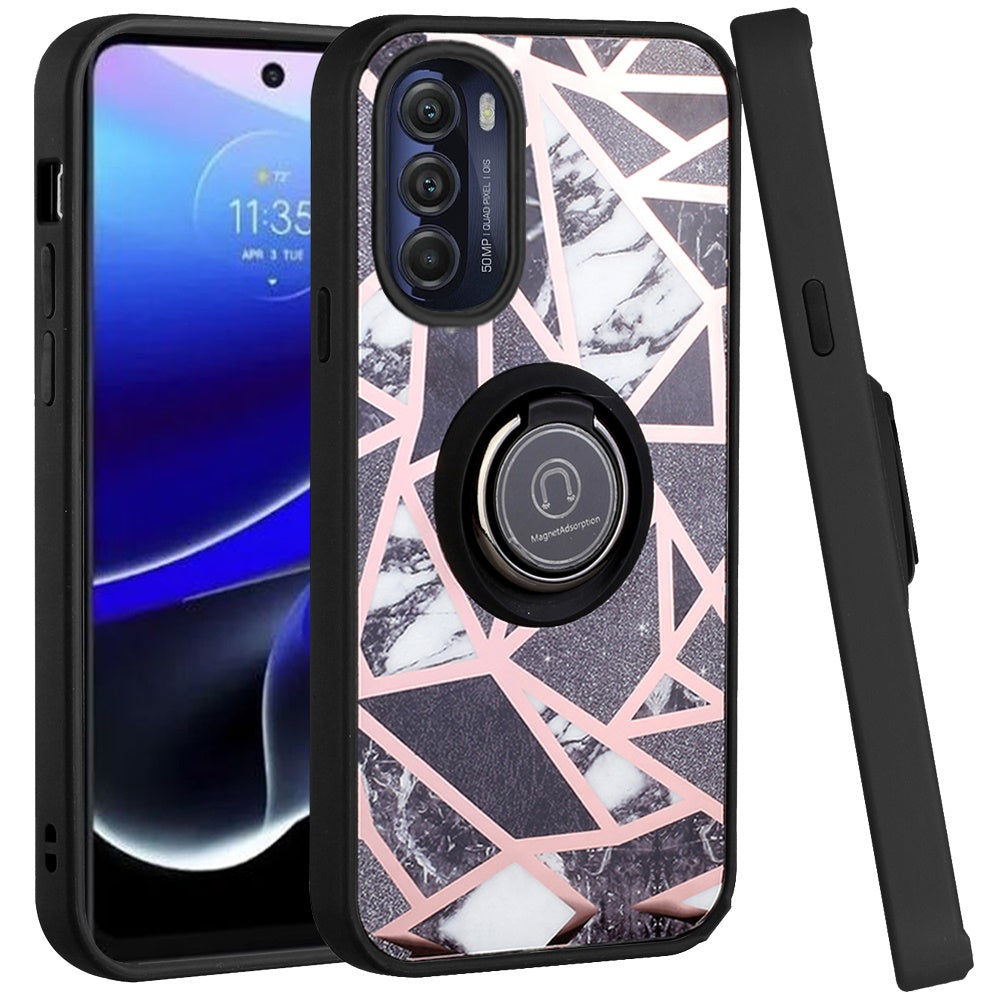For Motorola Moto G Stylus 5G 2022 Marble Design with Magnetic Ring Kickstand Holder Hybrid TPU Hard PC Shockproof Phone Case Cover