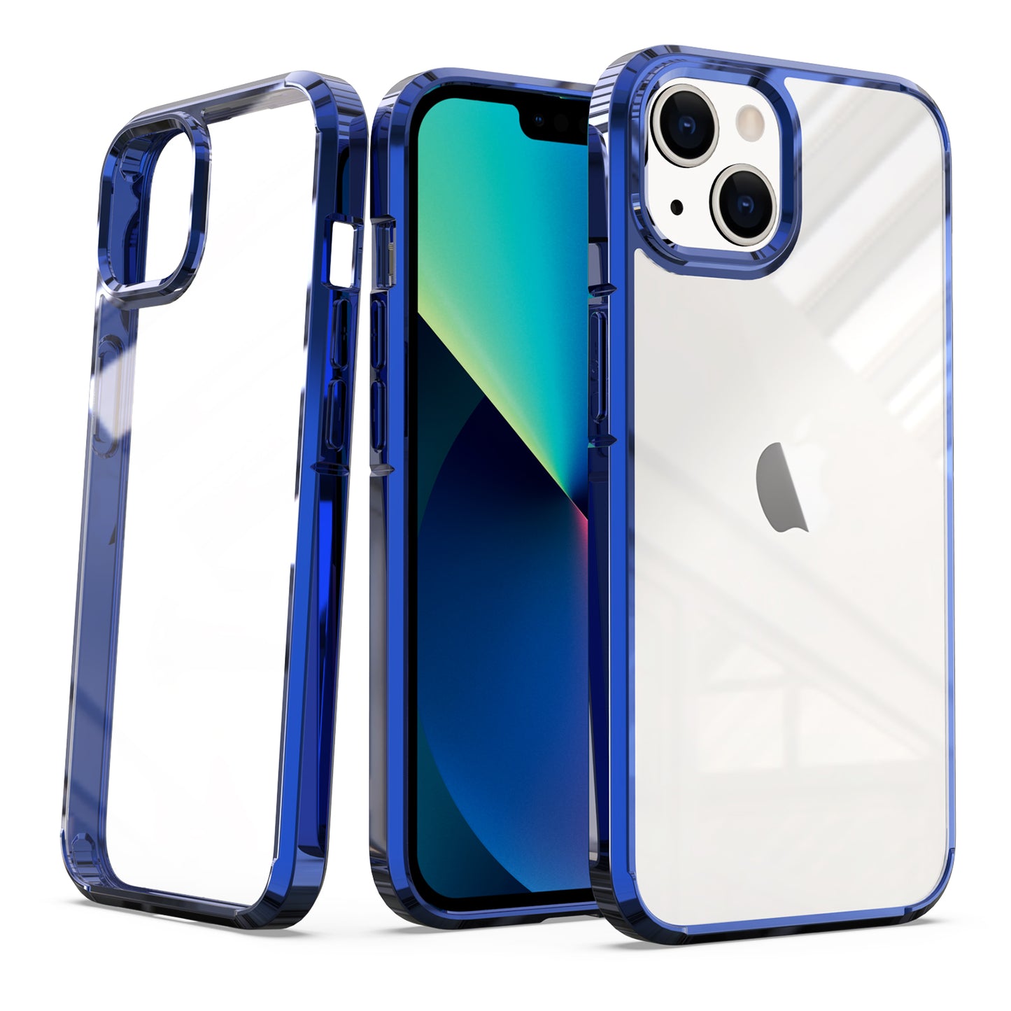 For Apple iPhone 13 Pro Max 6.7" Transparent Designed Slim Thick Hybrid Hard PC Back and TPU Frame Bumper Protective Clear / Blue Phone Case Cover
