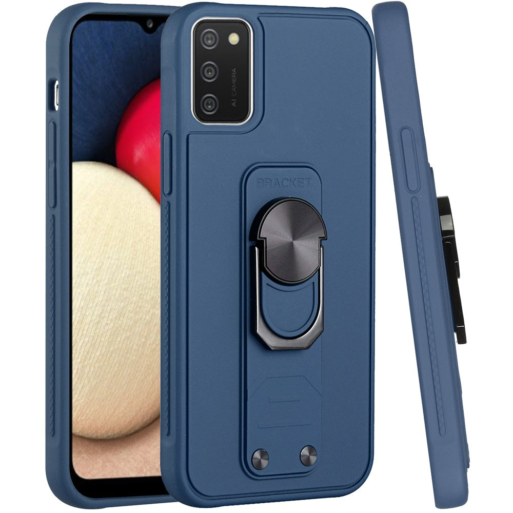 For Samsung Galaxy A02S Tuff Hybrid Solid Magnetic Ring Kickstand with Rotating Stand Heavy Duty PC + TPU Shockproof Phone Case Cover