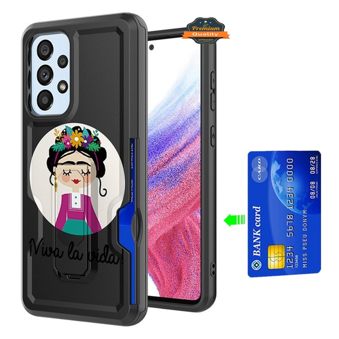 For Samsung Galaxy A03S Hidden Wallet Credit Card Slots with Kickstand Back Design Fashion Hybrid Shockproof Hard Phone Case Cover