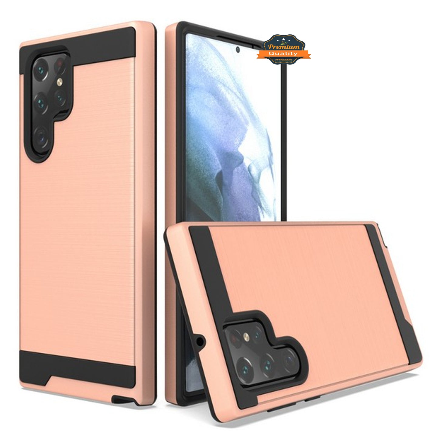For Samsung Galaxy S23 /Plus /Ultra Slim Fit Rugged TPU + Hard PC Brushed Metal Texture Hybrid Dual Layer Armor Shockproof Phone Case Cover