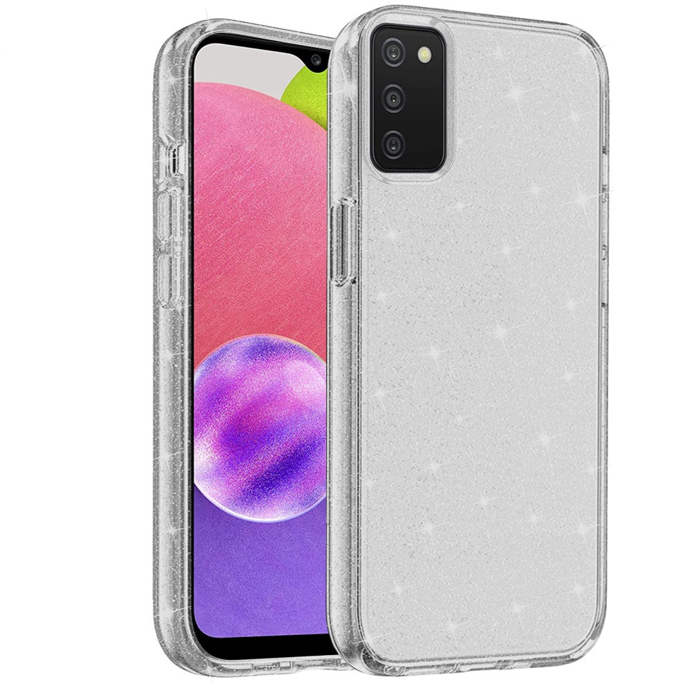 For Samsung Galaxy A03S Transparent Crystal Glitter Shiny Sparkle Bling Sjiny TPU Rubber Hard PC Back Hybrid Armor Frame Phone Case Cover