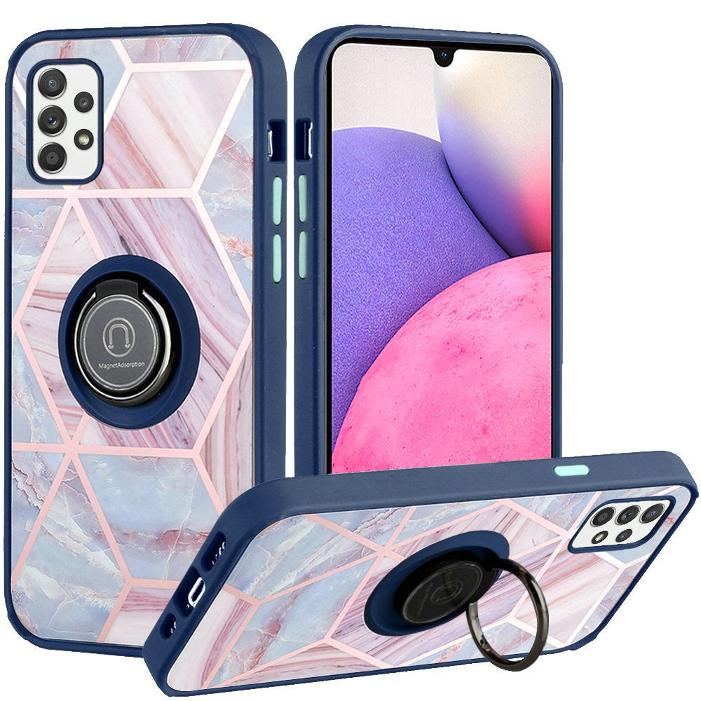 For Samsung Galaxy A33 5G Unique Marble Design with Magnetic Ring Kickstand Holder Hybrid TPU Hard PC Shockproof Armor Phone Case Cover