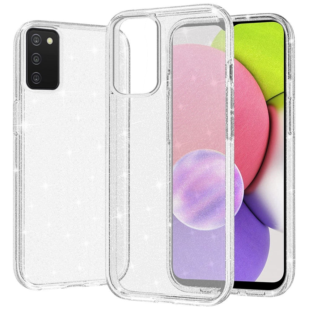For Samsung Galaxy A03S Transparent Crystal Glitter Shiny Sparkle Bling Sjiny TPU Rubber Hard PC Back Hybrid Armor Frame Phone Case Cover