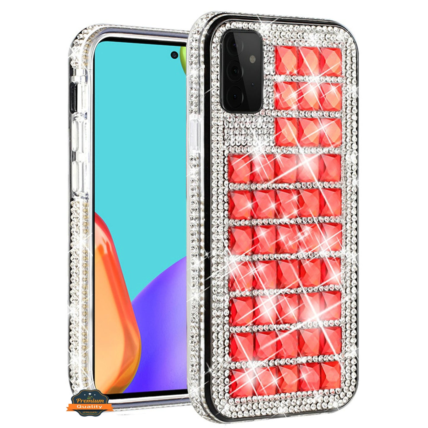 For Samsung Galaxy A13 5G Diamonds Sparkle 3D Crystal Glitter Bling Shiny Rhinestone Hybrid Bumper Hard Protective Phone Case Cover
