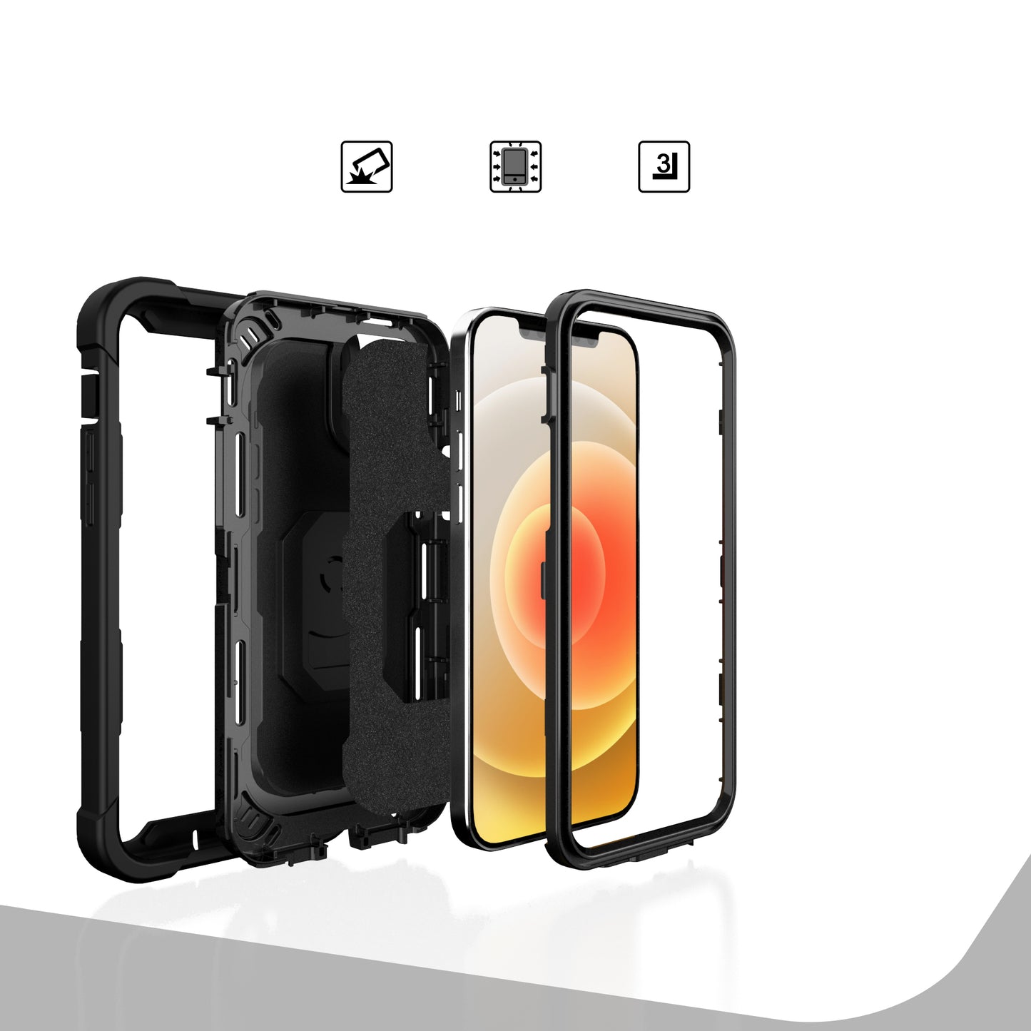 For Apple iPhone 12 Pro Max (6.7") Hybrid 3 Layers with 360° Rotatable Ring Kickstand Holder Heavy Duty Hard PC Soft Silicone Shockproof Phone Case Cover