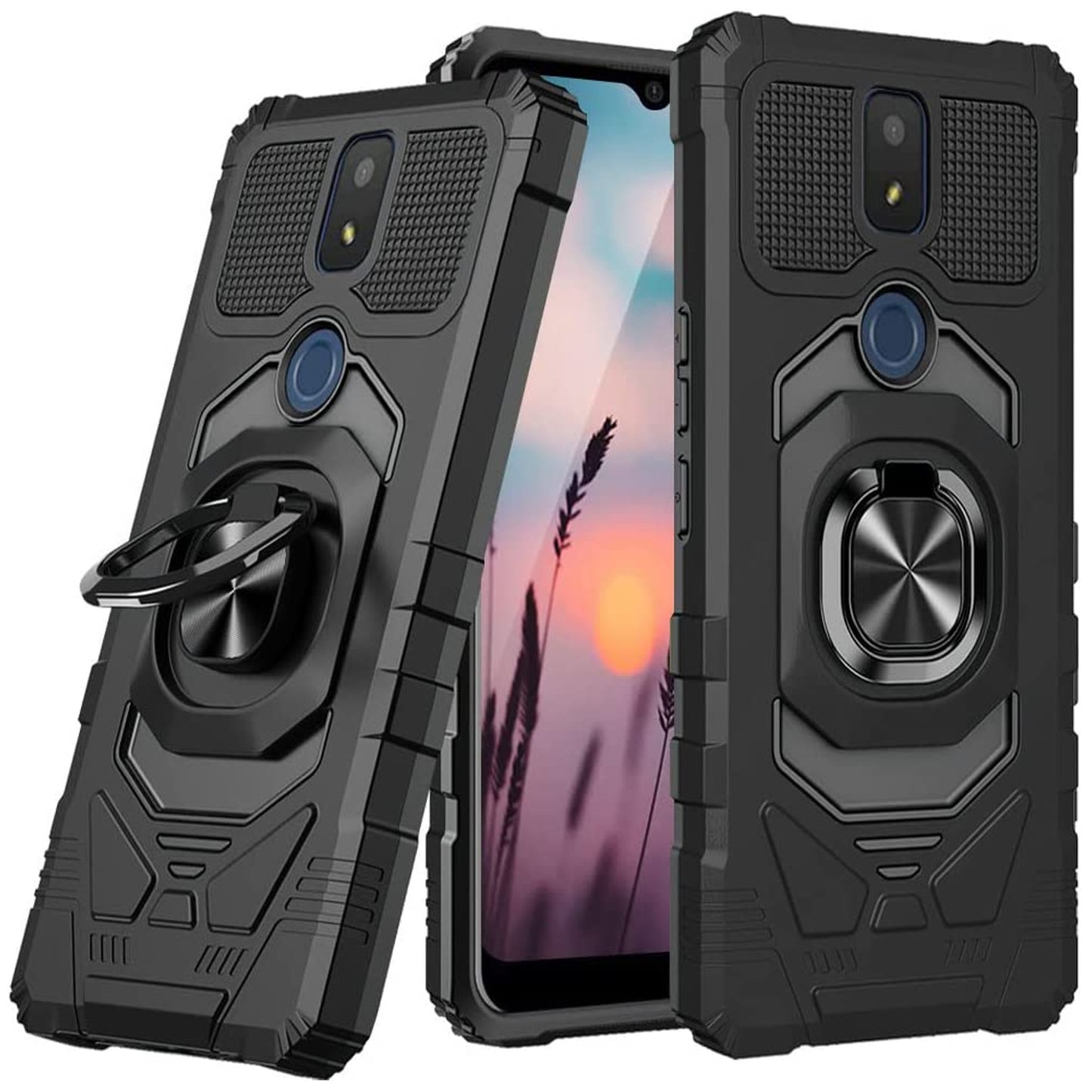 For Samsung Galaxy A03S Full-Body 2in1 Magnetic Car Mount Metal Ring Holder Kickstand Heavy Duty Hybrid Armor Phone Case Cover