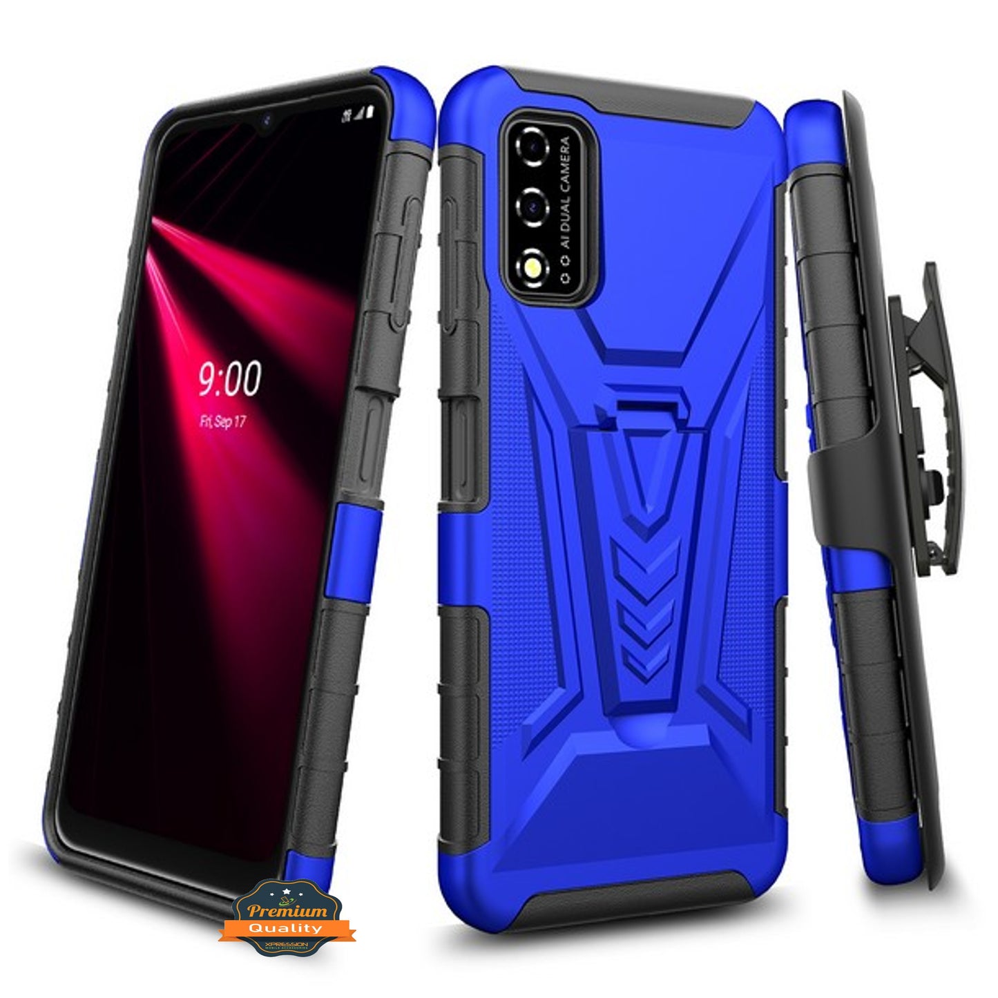 For TCL 4X 5G (T601DL) Hybrid Armor Kickstand with Swivel Belt Clip Holster Heavy Duty 3 in 1 Defender Shockproof Rugged Phone Case Cover