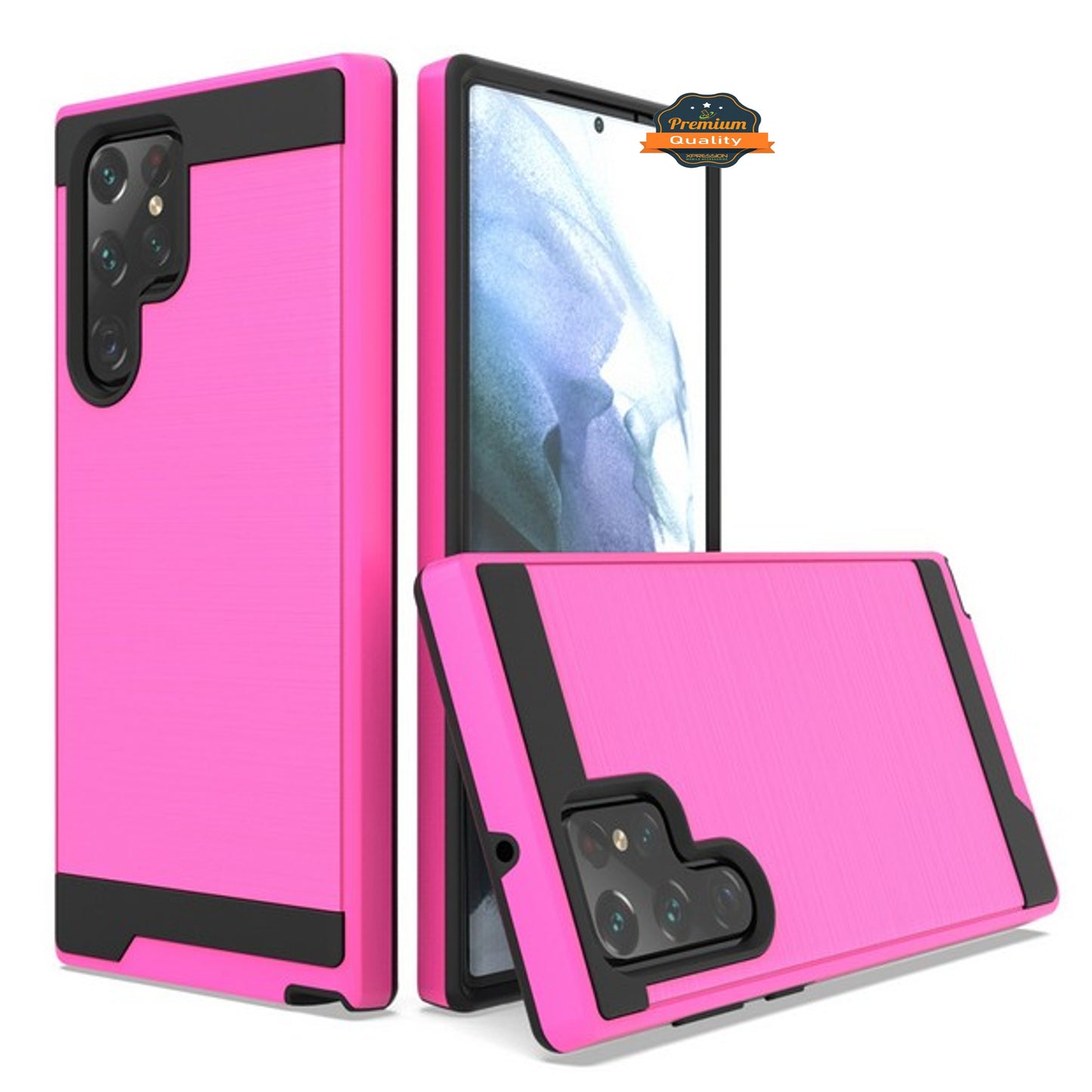 For Samsung Galaxy S23 /Plus /Ultra Slim Fit Rugged TPU + Hard PC Brushed Metal Texture Hybrid Dual Layer Armor Shockproof Phone Case Cover