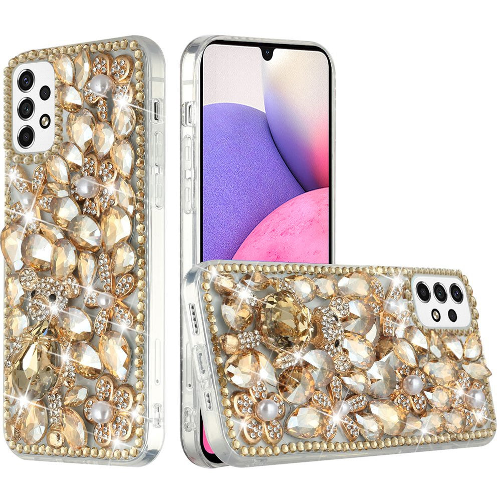 For Samsung Galaxy A33 5G Bling Crystal 3D Full Diamonds Luxury Sparkle Transparent Rhinestone Glitter Hybrid Bumper Phone Case Cover