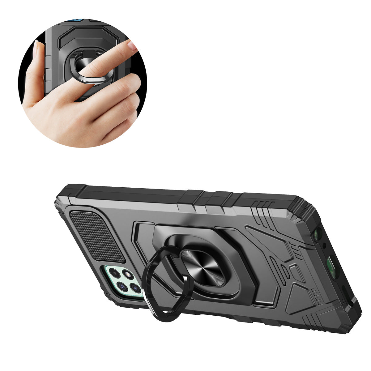 For Samsung Galaxy A03S Hybrid Dual Layer with Rotate Magnetic Ring Stand Holder Kickstand, Rugged Shockproof Protective Phone Case Cover