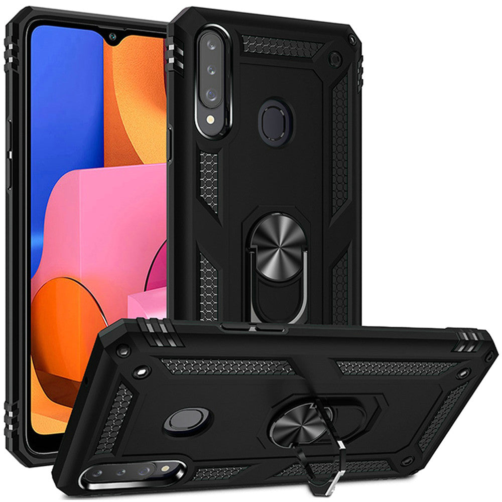 For Samsung Galaxy A02S Hybrid Durable 360 Degree Rotatable Ring Stand Holder Kickstand Fit Magnetic Car Mount Phone Case Cover