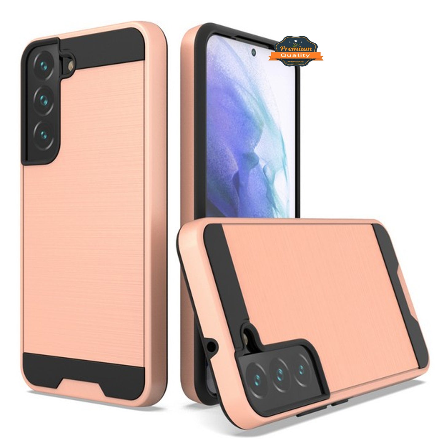For Samsung Galaxy S23 /Plus /Ultra Slim Fit Rugged TPU + Hard PC Brushed Metal Texture Hybrid Dual Layer Armor Shockproof Phone Case Cover