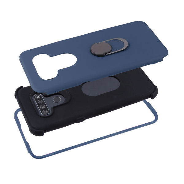 For LG K51 / Reflect Rugged Shockproof Hybrid Armor with Finger Ring Stand Holder Kickstand Navy Blue Phone Case Cover