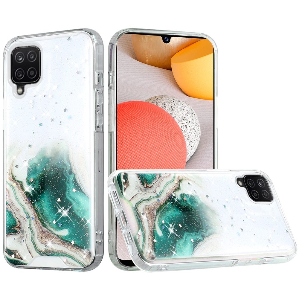 For Samsung Galaxy A42 5G Pattern Clear Design Transparent Glitter Bling Hybrid Plastic Hard Back TPU Bumper Rubber Phone Case Cover