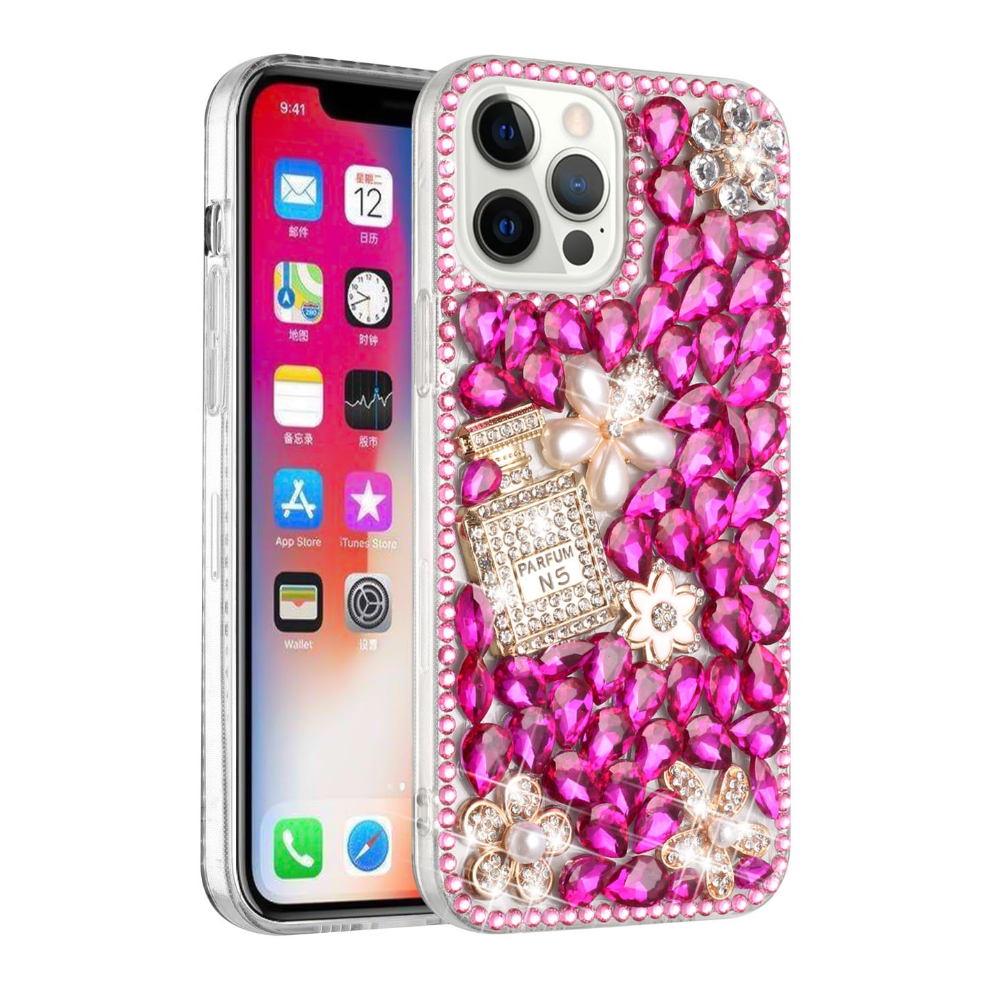 For Apple iPhone 11 (6.1") Bling Clear Crystal 3D Full Diamonds Luxury Sparkle Rhinestone Hybrid Protective Phone Case Cover