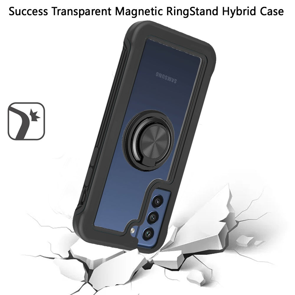 For Samsung Galaxy A03S Transparent Magnetic Ring Stand Hybrid 360 Degree Rotation Kickstand Armor Bumper Defender Phone Case Cover