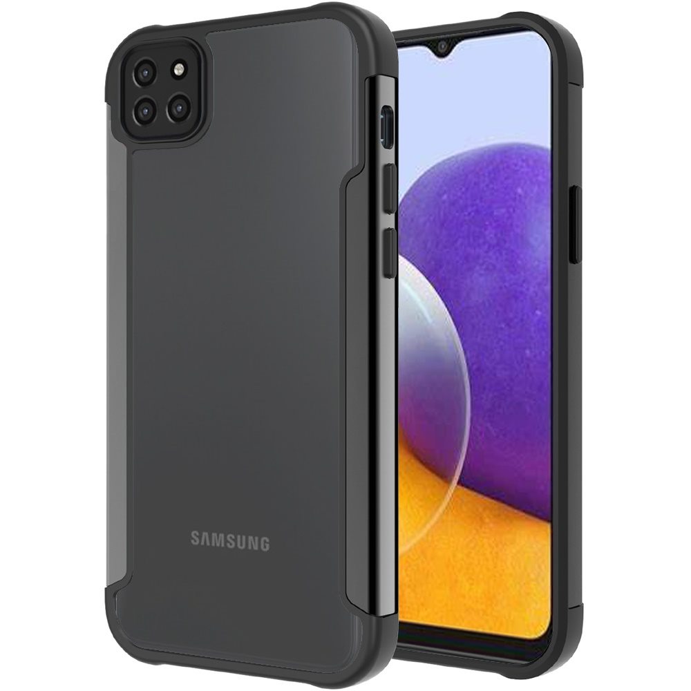 For Samsung Galaxy A22 5G Hybrid Aluminum Alloy Metal Clear Transparent Back PC TPU Bumper Frame Armor Shockproof Phone Case Cover
